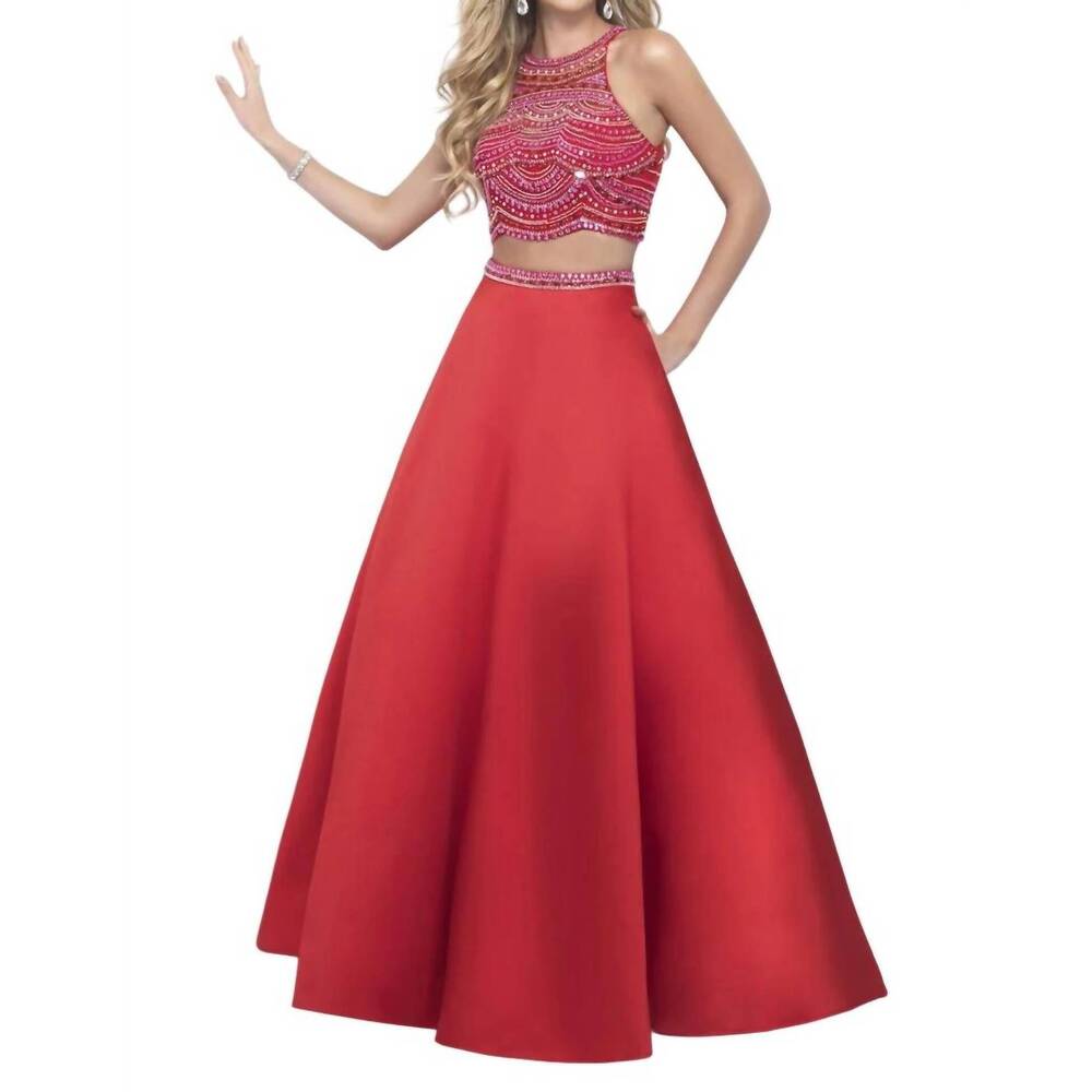 NEW BLUSH PROM crystal embellished mikado two piece gown in valentine/hot pink